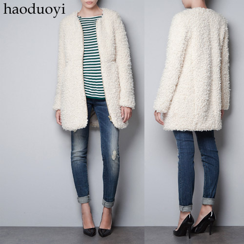 Free Shipping Ivory white wool fur coat overcoat velvet gold long zipper design long overcoat    HDY