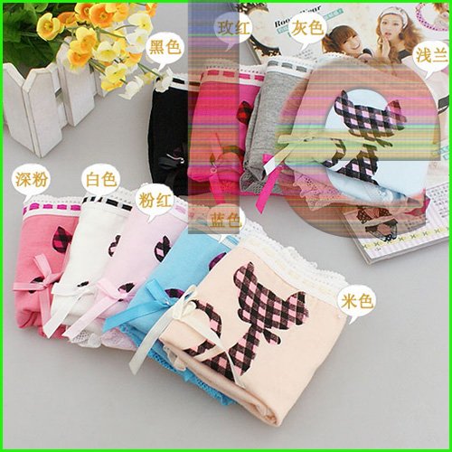 Free shipping Japanese cute cartoon cat style Little lace bow cotton girls ladies underwear 044