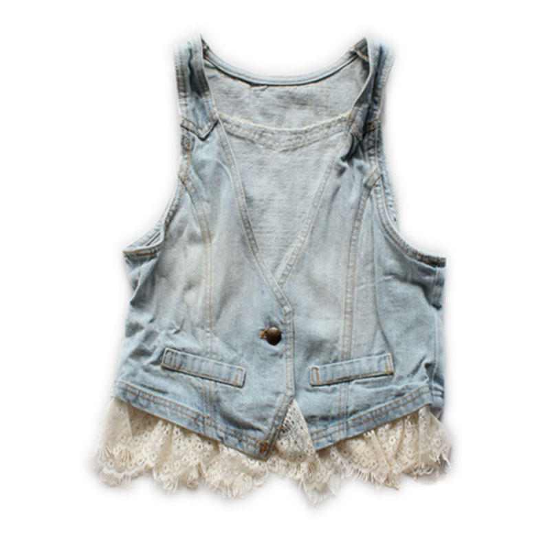 Free shipping Japanese style tie-dyeing laciness denim vest 2013 spring vest light blue dx008