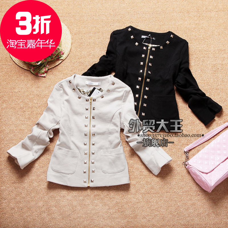 FREE SHIPPING - japanese style vivi magazine sweet o-neck rivet three quarter sleeve zipper short jacket ww731