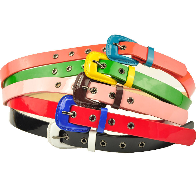 free shipping Japanned leather pigskin color block candy color women's belt sweet anti-allergic bag buckle women's strap