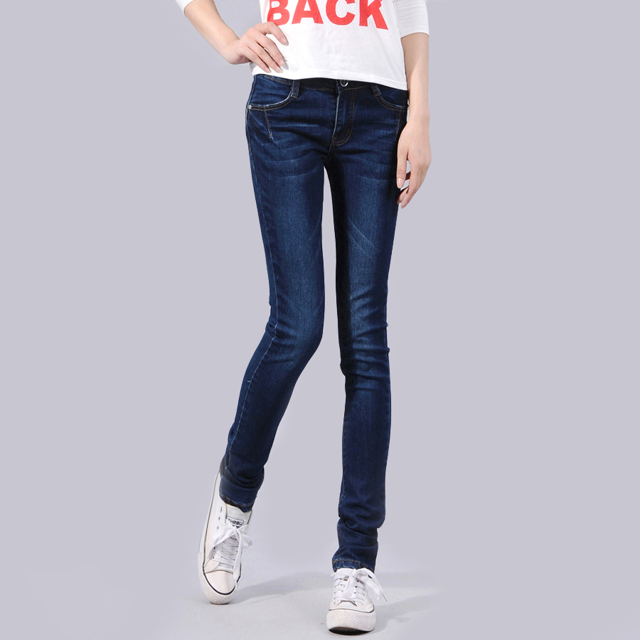 Free shipping Jeans wearing white water wash button denim pencil pants dark color pants women's retro finishing long trousers