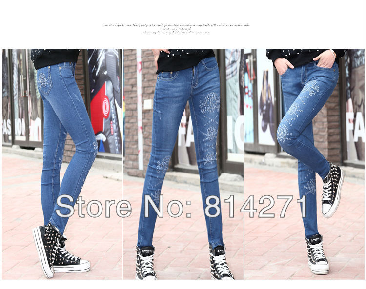 Free Shipping jeans women 2013 Wholesale & retail  Women Fashion skinny pants sexy tight pencil hole brand denim  fa 307