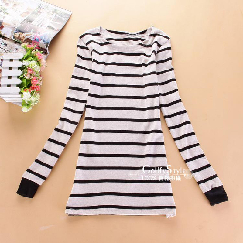 free shipping Jinlan autumn all-match stripe long-sleeve basic knitted top loose shirt women's