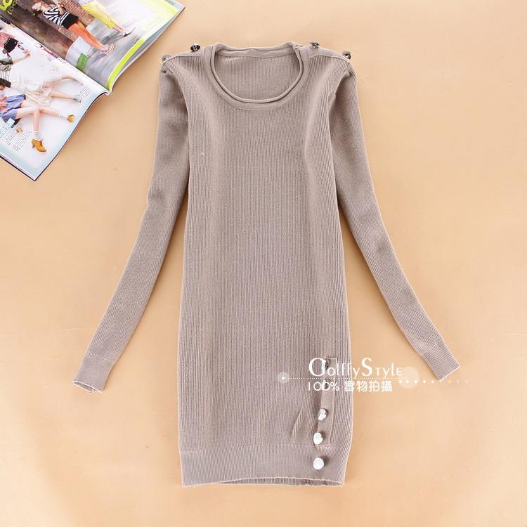 free shipping Jinlan pullover Size fits all single-piece suit long-sleeve o-neck knitted sweater slim dress women's