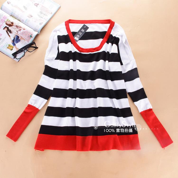 free shipping Jinlan stripe loose plus size casual sweater medium-long wool women's