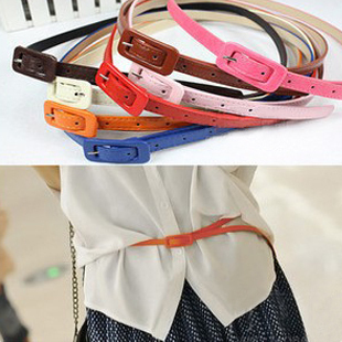 Free shipping Joker slender waist belt/candy color fine belt/super bright patent leather belt