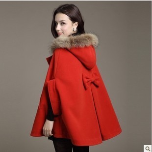 FREE SHIPPING Julie autumn and winter Women wool coat cloak overcoat fur collar cloak woolen outerwear female 8008