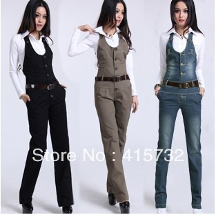 Free Shipping Jumpsuit For Women Winter Pants Overalls High Quality Trousers Romper  Casual Straight Plus size Jeans Suspenders