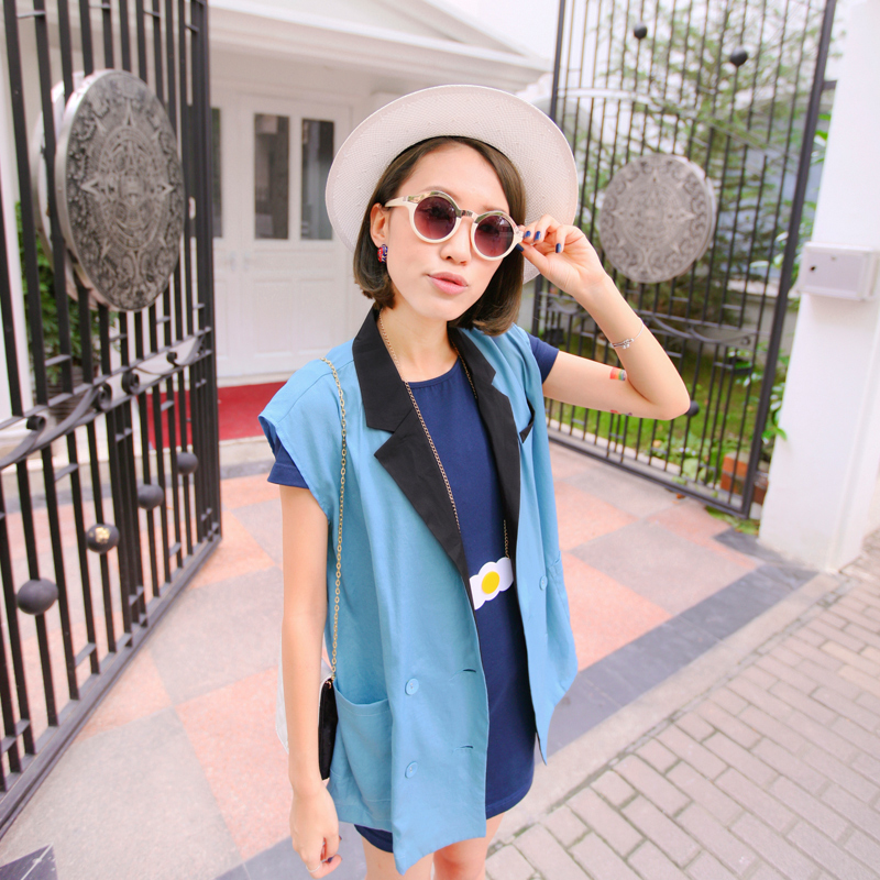 free shipping K   punned product suit women's loose turn-down collar sleeveless chiffon vest