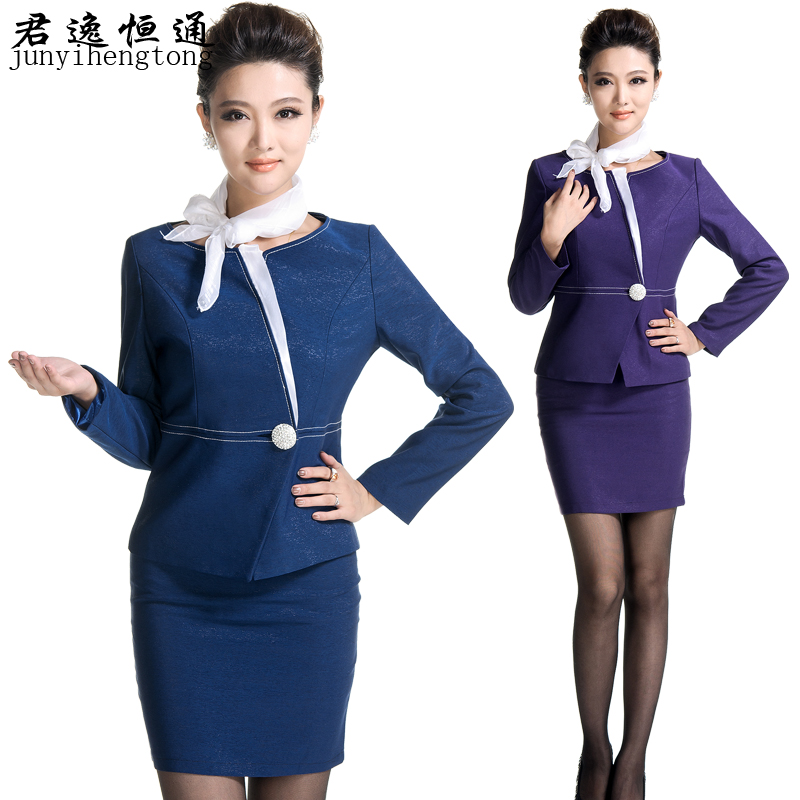 Free shipping K881 work wear women's skirt piece set work wear autumn and winter long-sleeve stewardess service set