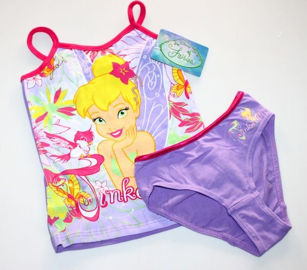 free shipping kids girls underwear sets tops briefs purple tinkerbell fairy tink tanks vest pajamas pyjamas cotton with tag