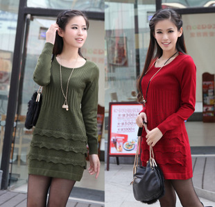 Free Shipping Knitted basic shirt sweater slim medium-long o-neck all-match skirt one-piece dress women's retail