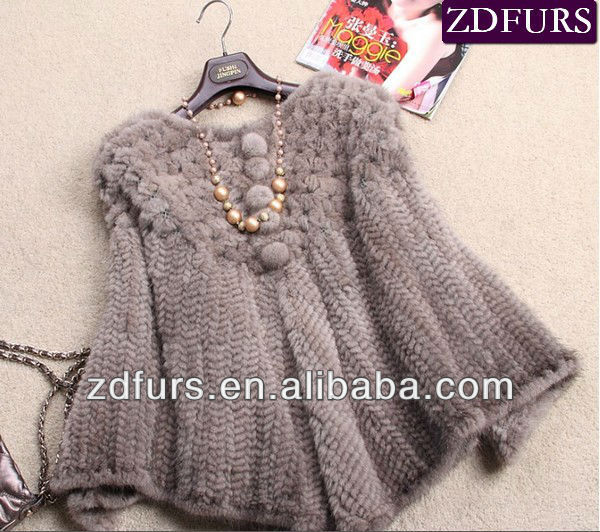 Free Shipping Knitted Mink Fur Cape O--neck Pullover Mink Fur Cape Outerwear women's mink large cape ZDKM-2044