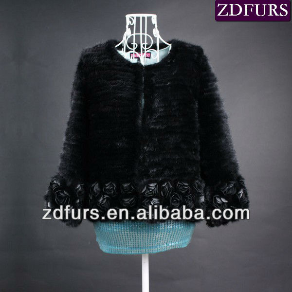 Free Shipping Knitted Mink Fur Garment with Discoid Flowers Black ZDKM-2019