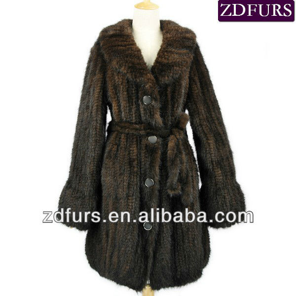 Free Shipping Knitted Mink Fur Garment with Super Large Size Breast 108cm Brown ZDKM-2058