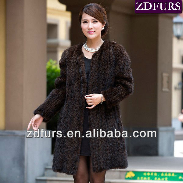 Free Shipping Knitted Mink Fur Garment Women Fashion Fur Overcoat ZDKM-2036