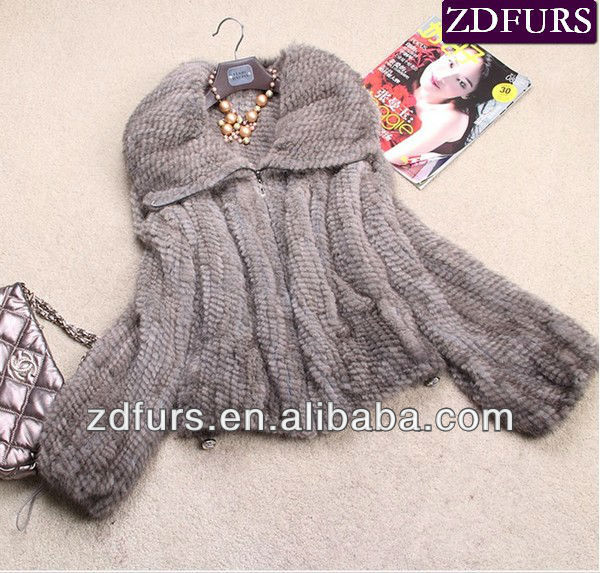 Free Shipping Knitted Mink Fur Jacket Brown/ Black ZDKM-2040