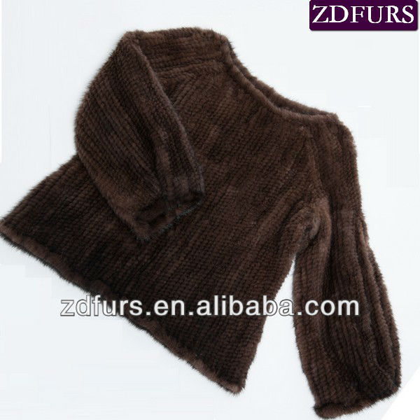 Free Shipping Knitted Mink Fur Jacket Women Fur Coats Brown ZDKM-2056