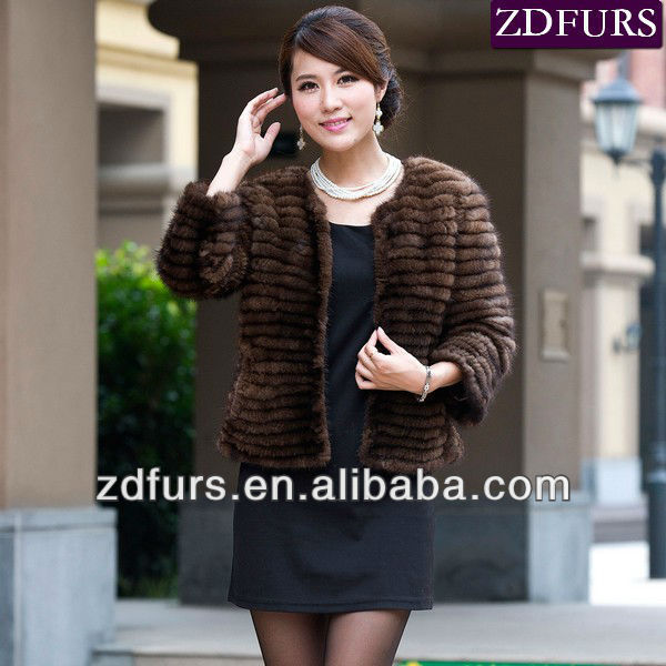 Free Shipping Knitted Mink Fur Jackets Brown/ Black ZDKM-2033