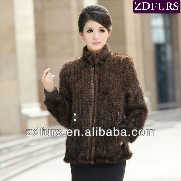 Free Shipping Knitted Mink Fur Jackets Brown ZDKM-2053