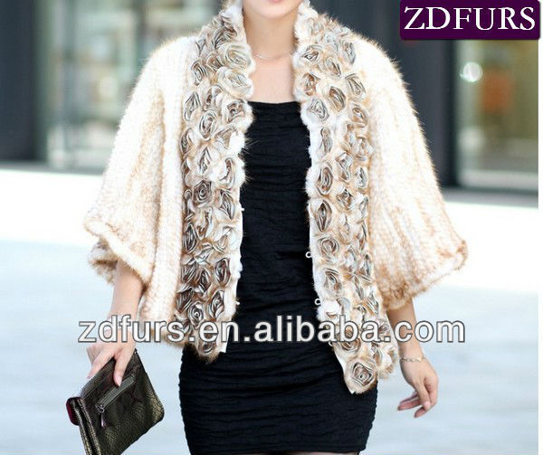 Free Shipping Knitted Mink Fur Jackets with Discoid Flowers Brown/ Black/Gold ZDKM-2042