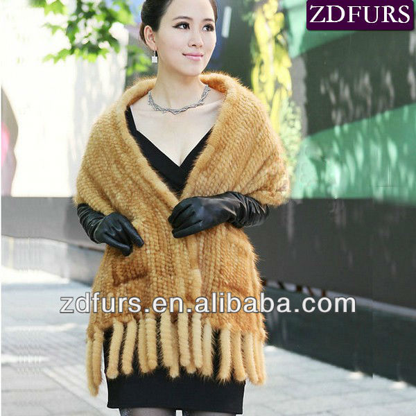 Free Shipping Knitted Mink Fur Shawl Women Fashion Fur Accessories ZDKM-2060