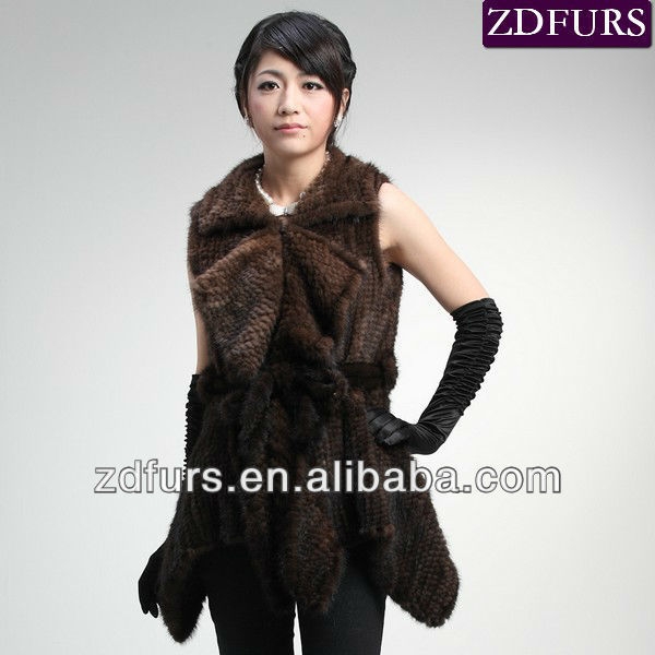 Free Shipping Knitted Mink Fur Vest Long Black/ Brown ZDKM-2043