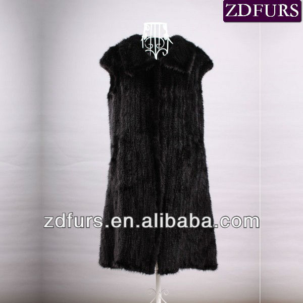 Free Shipping Knitted Mink Fur Vest Long Style Waistcoat Brown/ Black ZDKM-2012