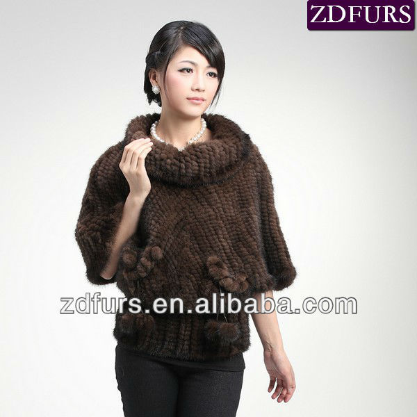 Free Shipping Knitted Mink Fur Vest Short Style Waistcoat Brown Half Sleeves ZDKM-2049