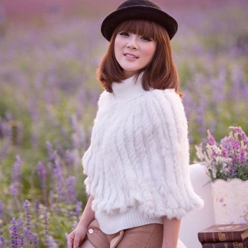 Free Shipping Knitted Rabbit Fur Shawl Female Knitted Sweater White/ Grey/ Black