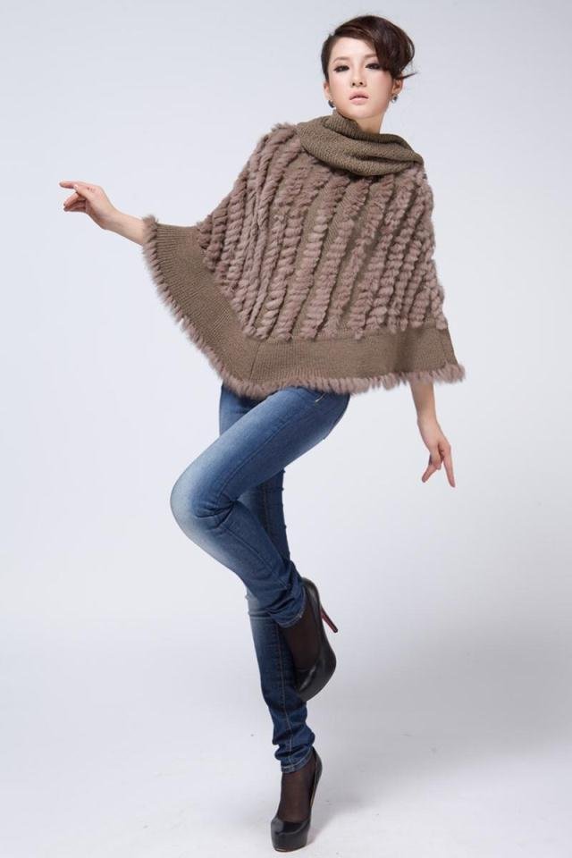 Free Shipping Knitted rabbit fur shawl Knitted sweater/ Knitted outwear with rabbit fur