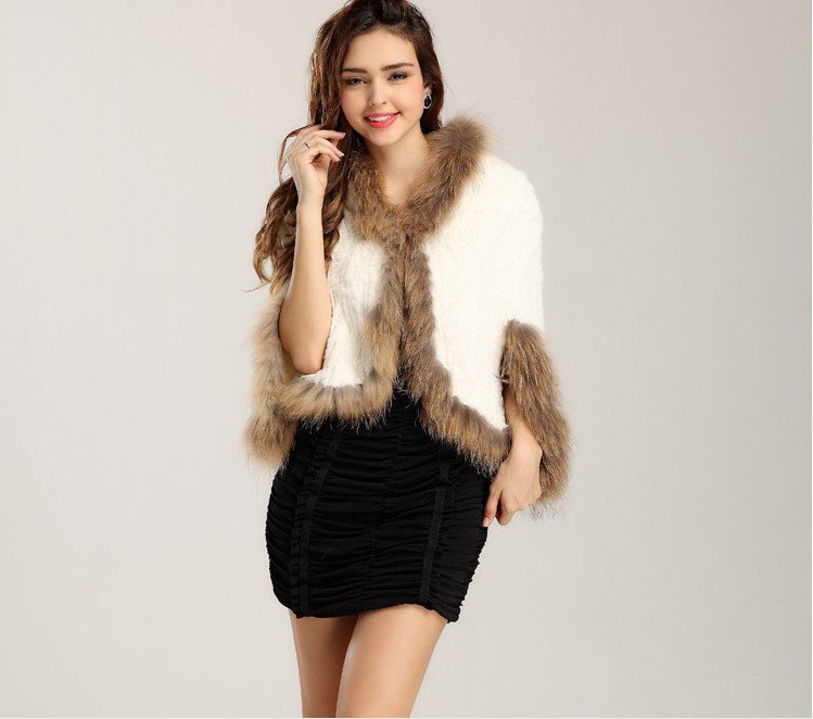 Free Shipping Knitted rex rabbit fur vest with raccoondog fur trimming/ Knitted fur outerwear