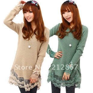 Free Shipping Knitted Sweaters 2012 Women's Lace Cardigan Long Sleeve One Size Pullover