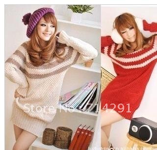 Free shipping korea hot sale long woman knitting sweater /long sleeve dress