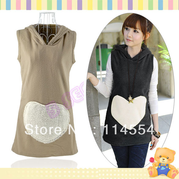 Free Shipping Korea Women Tops Woolen Hoodie Winter Waistcoat Vest 2 Colors 10020