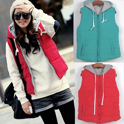 Free Shipping Korean 2013 fashion winter coral velvet vest women hooded waistcoat jackets cardigans W844 Red, River blue