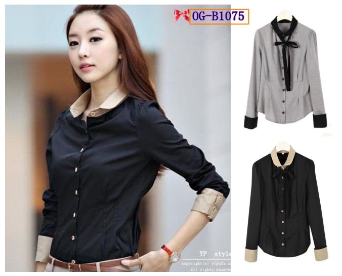 Free shipping, Korean career style 2012 100% cotton slim long-sleeve women shirts/ blouses, 2 colors, S-XXL, big plus size