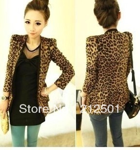 Free shipping Korean coat shoulder pads suede leopard Slim suit jacket New women outerwear S M L size