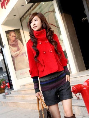 Free Shipping Korean Double Breasted Woolen Short Coat