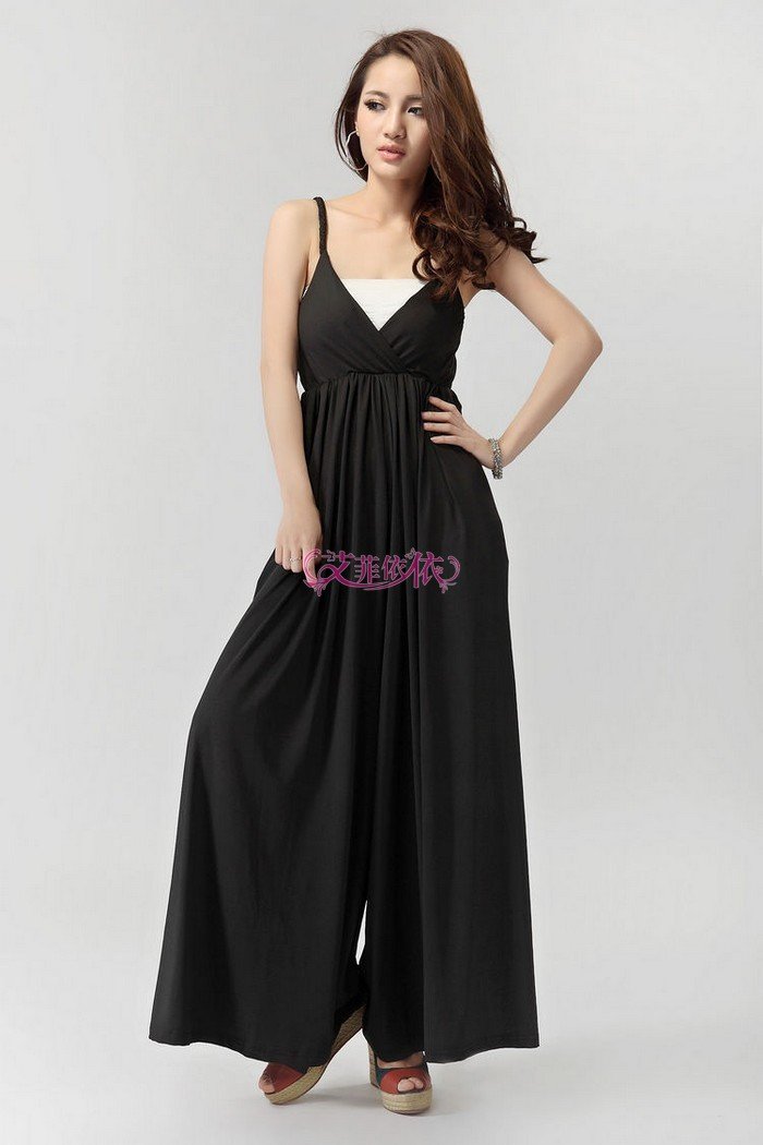 free shipping  Korean fashion simple loose wide leg Jumpsuit   long dress