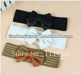 free shipping korean ladies big bowknot imitation leather elastic belt,fashion waistband 10pcs/pack