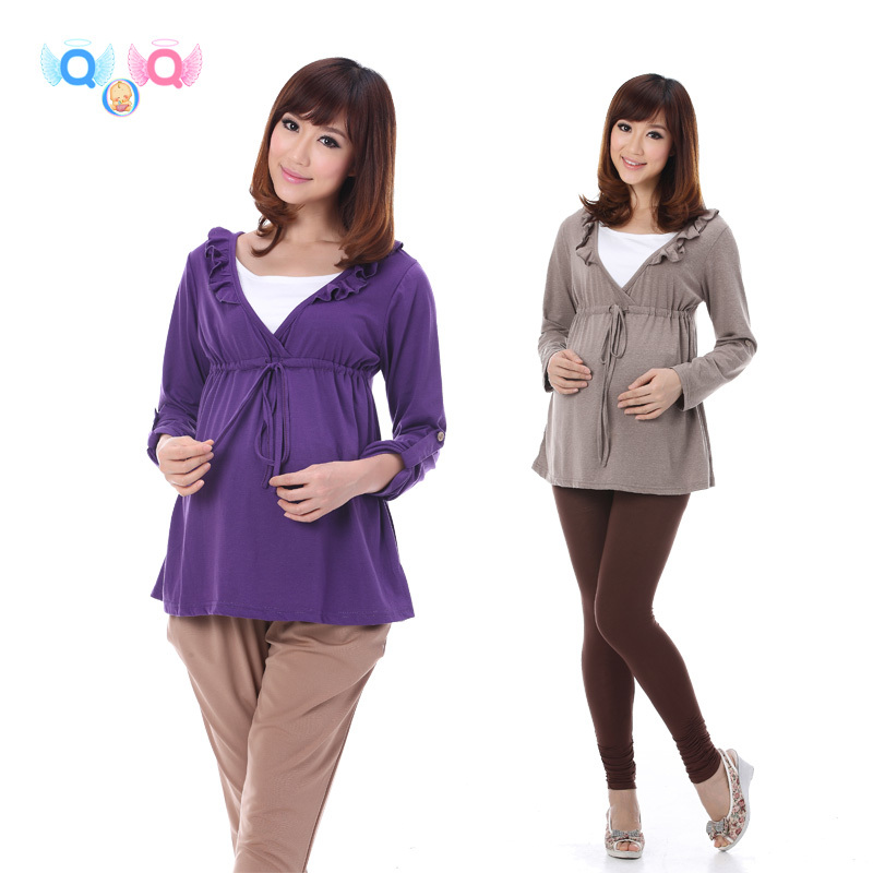 free shipping Korean Maternity clothing / Pregnant women long-sleeve T-shirt/ loose pregnant Nursing Wear 5875