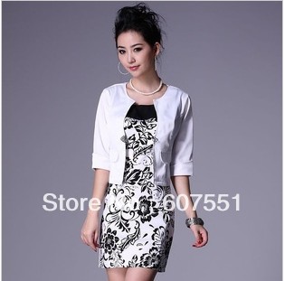 Free shipping!  Korean OL career suits print dress + suits  w30