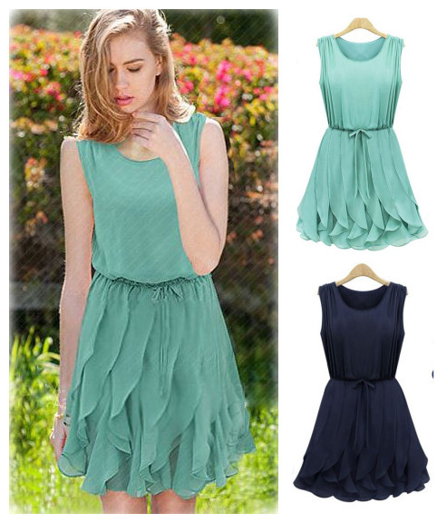 Free shipping Korean  style 2012 flouncing vest chiffon women dress,2 colors,S,M,L,size