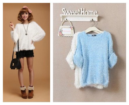 Free shipping Korean style 2012 loose sweet pine wool all-match solid color sweater 2 colors F size