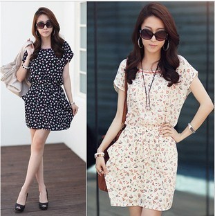 Free shipping korean style 2012 Short-sleeved fresh floral women dress,2colors,S,M,L,size