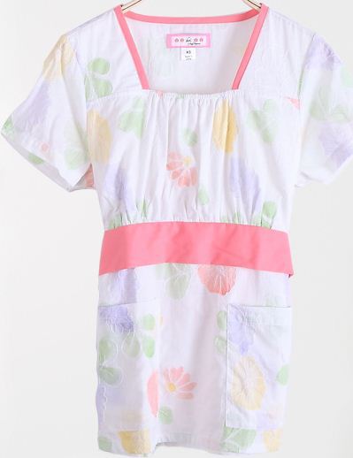 Free Shipping Korean Style 2012 women fresh water color pattern elegant belt 100% cotton short-sleeve shirt  XS-XL size