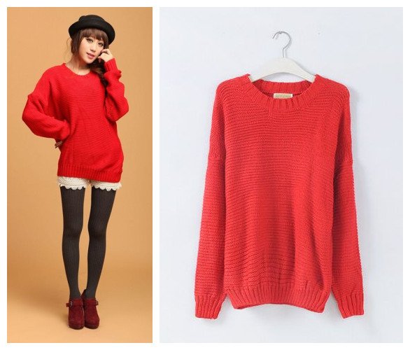 Free shipping Korean style 2012 women's autumn and winter loose batwing type long-sleeve pullover sweater red F size