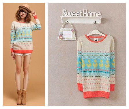 Free shipping Korean style 2012 women's autumn and winter sweet duck cartoon long-sleeve knitted sweater flower color F size